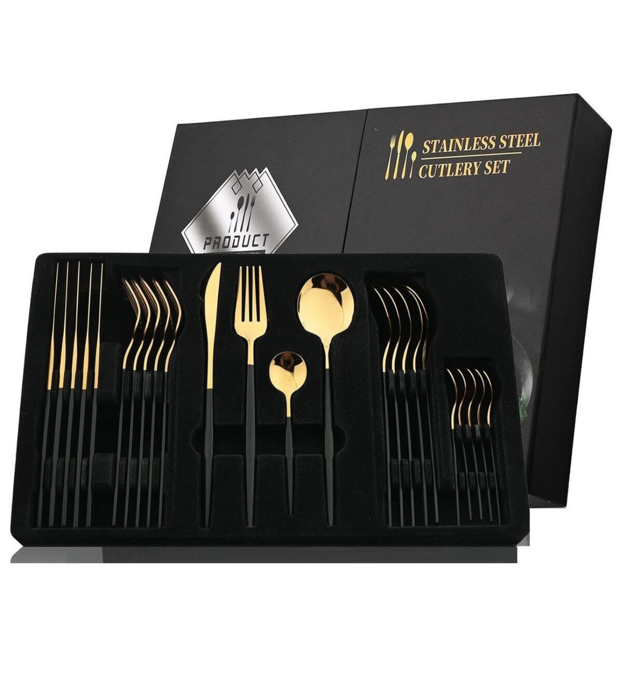 Set tacâmuri 24 piese – Negru & Auriu | Oțel inoxidabil 18/10