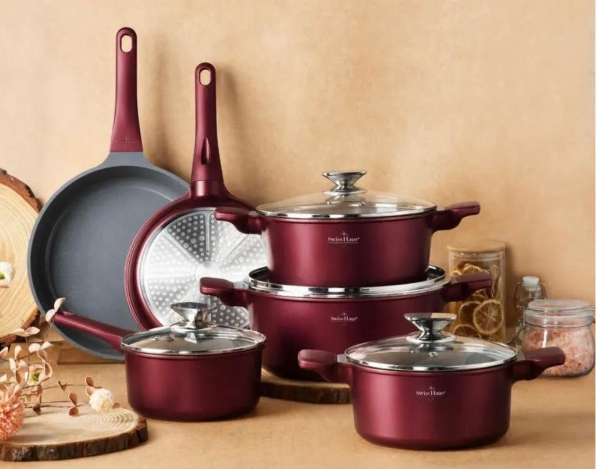 Set oale și tigăi Swiss Haus® Basel Collection – 14 piese Burgundy