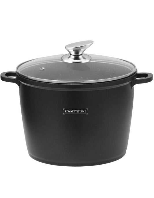 Royalty Line Oală de Gătit Antiaderentă cu Capac din Sticlă, 28 cm, 10,5 Litri, Compatibilă cu Inducție - Neagră