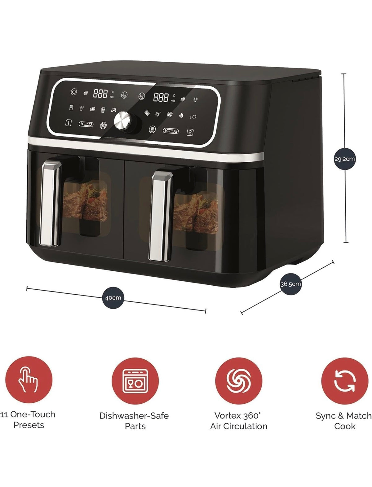 Friteuză cu aer cald Swiss Haus® Basel Premium Collection – 9 L, două coșuri, 3100 W, neagră
