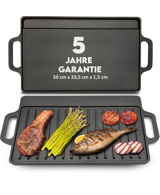 **Placă de Grătar din Fontă Ottia L (50 cm x 23,5 cm) - Utilizabilă pe Inducție, Cuptor și Toate Tipurile de Plite**