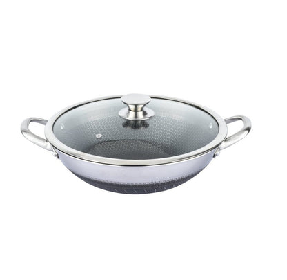 *Tigaie Wok 32 cm din Oțel Inoxidabil 18/10 cu Structură în Formă de Alveolă Ø32 cm pentru Inducție**