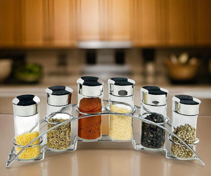 **Set Suport Condimente 6 Piese cu Recipient Sticlă & Oțel Inoxidabil – Elegant și Practic pentru Bucătăria Ta!**