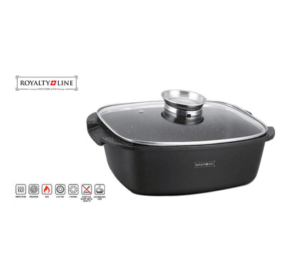 Royalty Line - Oală cu capac din sticlă, antiaderentă, potrivită pentru inducție, neagră, 5 litri, 32  cm.