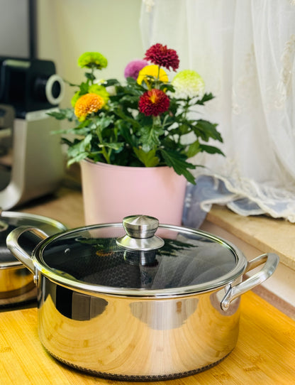 🫕 Oală Cheffinger 28 cm – 7L | Inox 18/10 | Înălțime 12 cm | Coating 3D Fagure | Anti-zgârieturi | Compatibilă Inducție