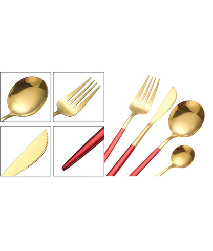 Set tacâmuri 24 piese – Roșu & Auriu | Oțel inoxidabil 18/10