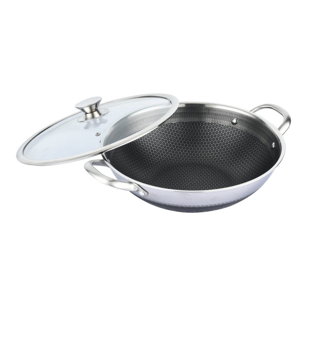 *Tigaie Wok 32 cm din Oțel Inoxidabil 18/10 cu Structură în Formă de Alveolă Ø32 cm pentru Inducție**