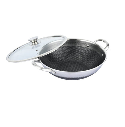 *Tigaie Wok 32 cm din Oțel Inoxidabil 18/10 cu Structură în Formă de Alveolă Ø32 cm pentru Inducție**