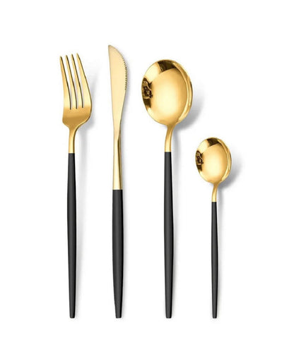 Set tacâmuri 24 piese – Negru & Auriu | Oțel inoxidabil 18/10