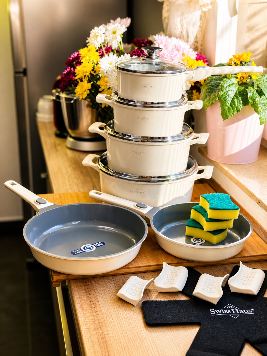 🍳 Set oale și tigăi 19 piese SwissHaus – Ceramică Sapphire, antiaderent, pentru toate tipurile de plite & cuptor