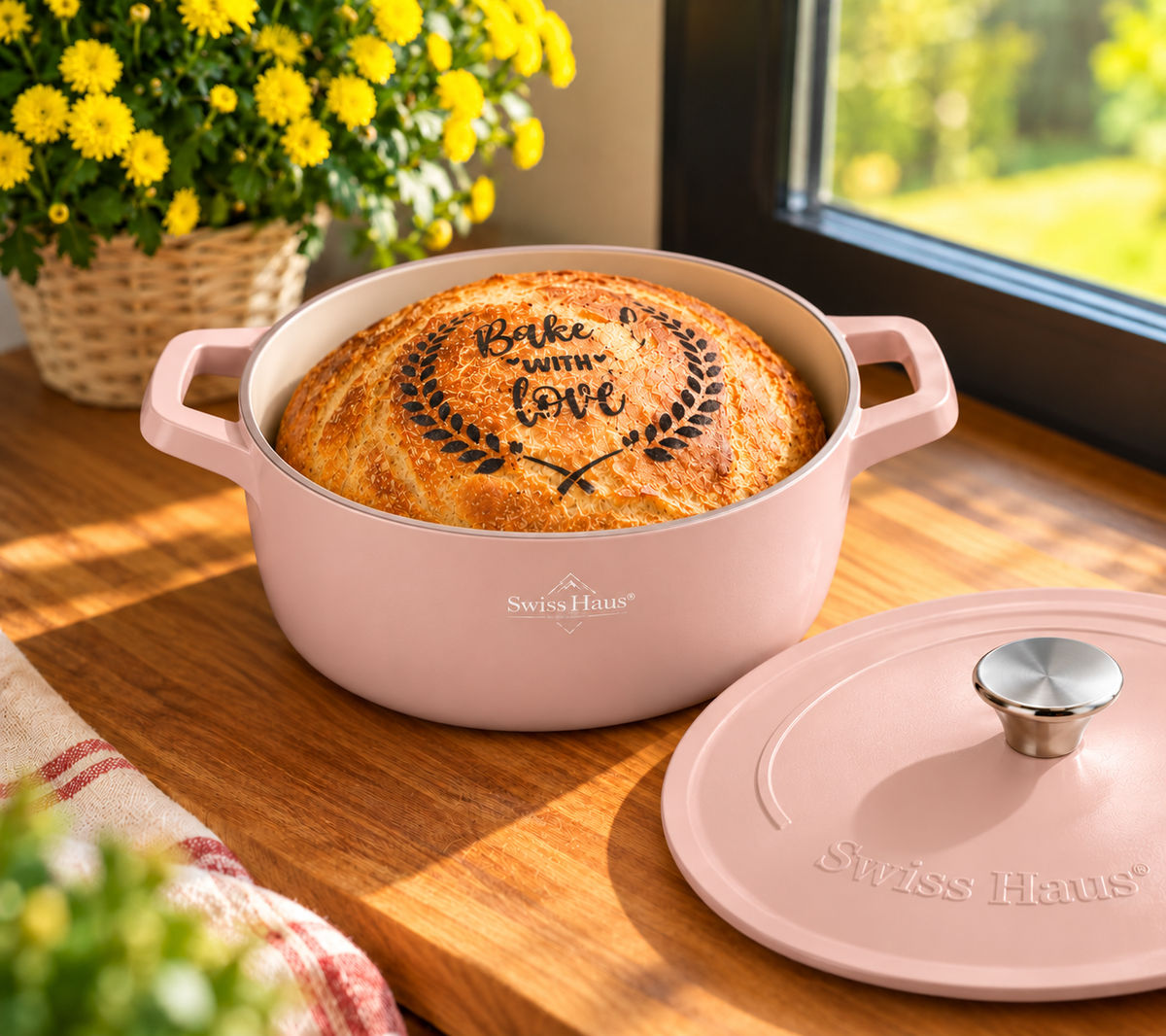 Vas oval cu capac Swiss Haus Zurich Luxury Collection – roz pudră, 28 cm, 6,3 L