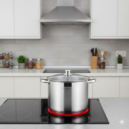 **Vas de inox cu fund dublu - 11L, 26x21 cm, compatibil cu toate tipurile de plite, inclusiv inducție**