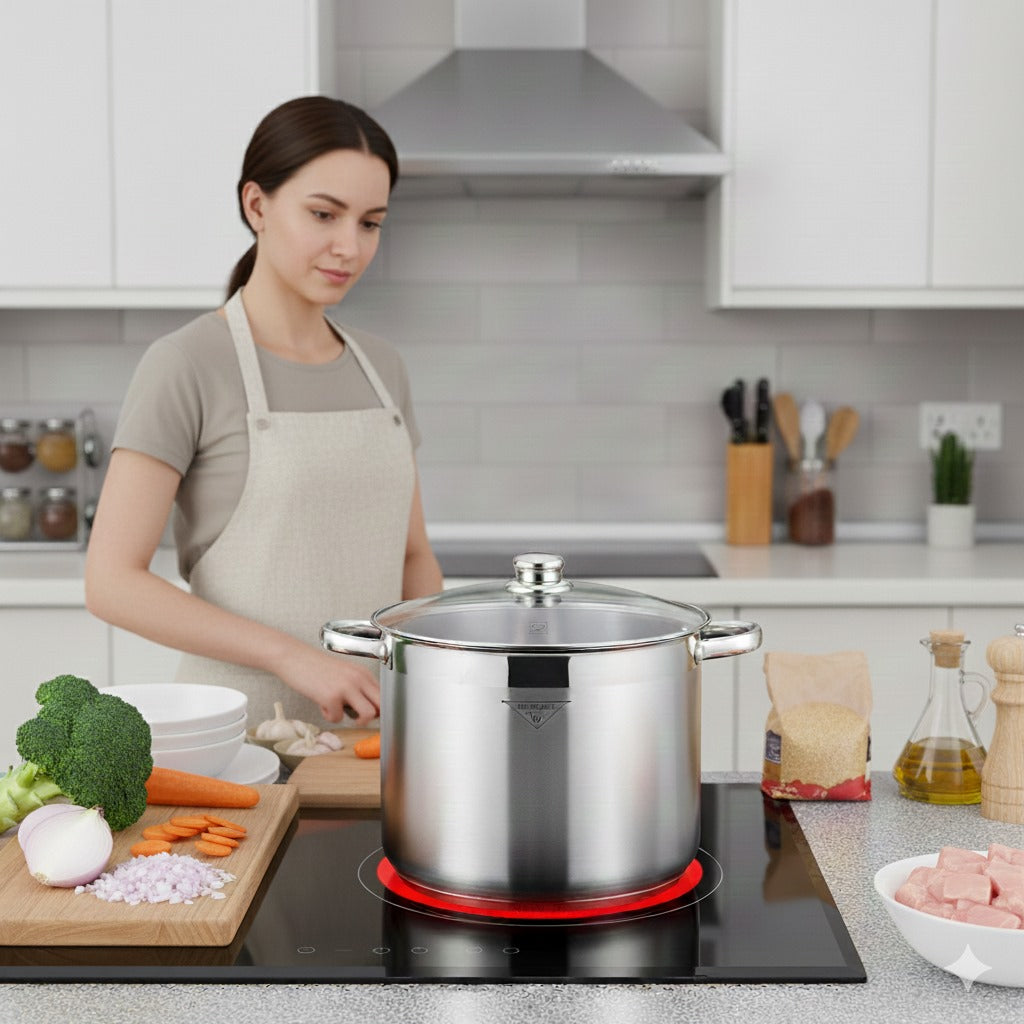 **Vas de inox cu fund dublu - 11L, 26x21 cm, compatibil cu toate tipurile de plite, inclusiv inducție**