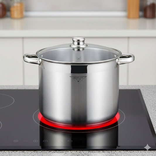 **Vas de inox cu fund dublu - 7,2L, compatibil cu toate tipurile de plite, inclusiv inducție**