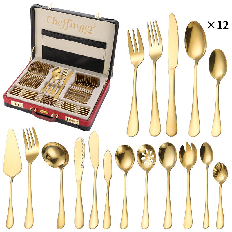 Set Tacâmuri Auriu Premium 72 Piese – Inox 18/10, 12 Persoane, cu Koffer