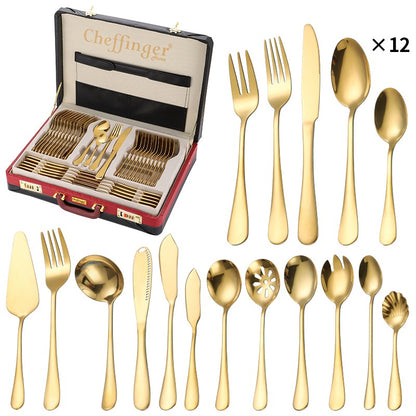 Set Tacâmuri Auriu Premium 72 Piese – Inox 18/10, 12 Persoane, cu Koffer
