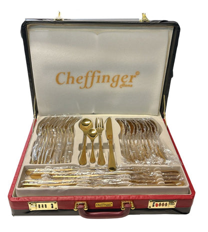 Set Tacâmuri Auriu Premium 72 Piese – Inox 18/10, 12 Persoane, cu Koffer