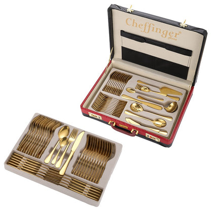 Set Tacâmuri Auriu Premium 72 Piese – Inox 18/10, 12 Persoane, cu Koffer