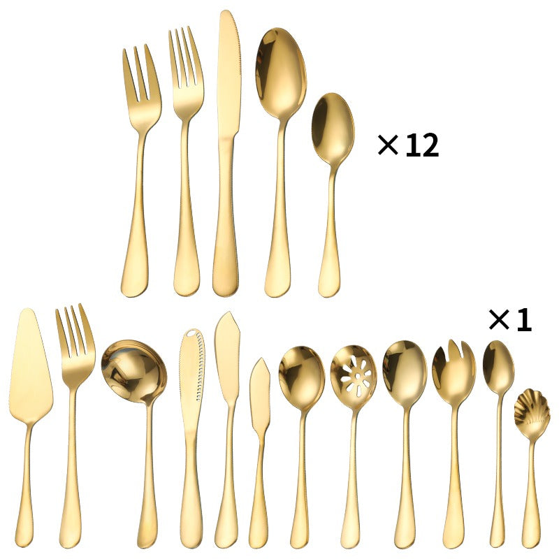 Set Tacâmuri Auriu Premium 72 Piese – Inox 18/10, 12 Persoane, cu Koffer