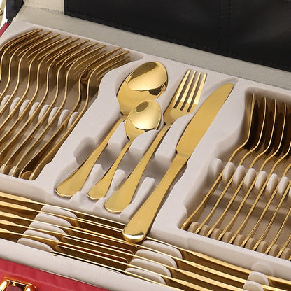 Set Tacâmuri Auriu Premium 72 Piese – Inox 18/10, 12 Persoane, cu Koffer