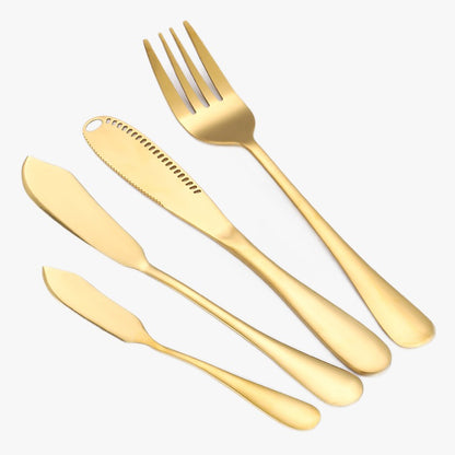 Set Tacâmuri Auriu Premium 72 Piese – Inox 18/10, 12 Persoane, cu Koffer